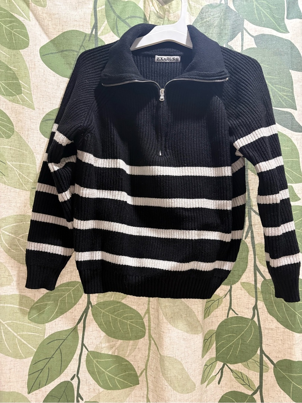 Kids Black & White Striped Half-Zip Sweater